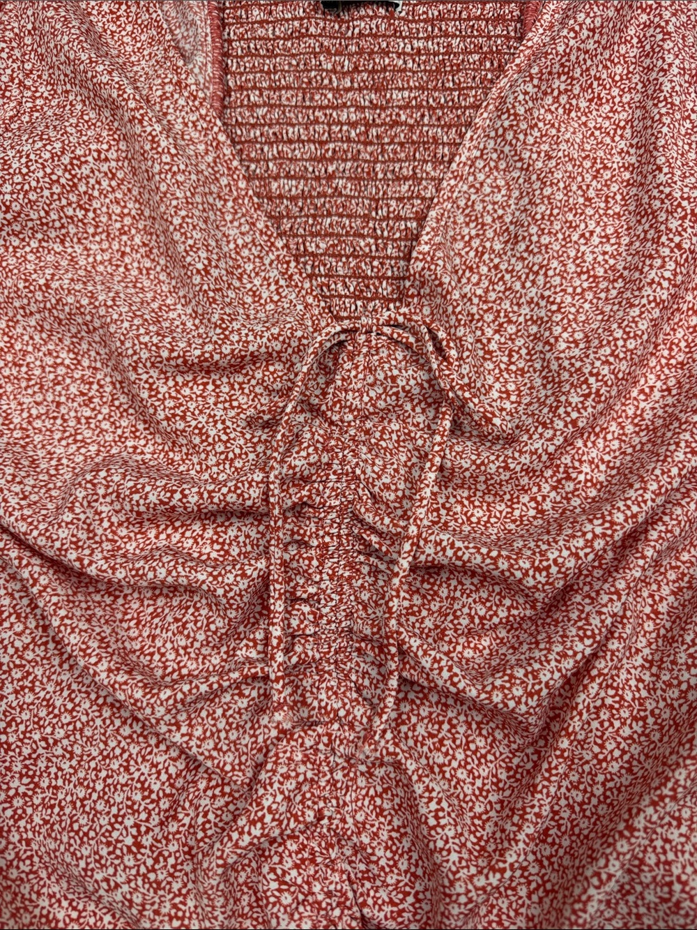 Abercrombie & Fitch Rust Floral Ruched V-Neck Top w/ balloon sleeves - Picture 4 of 14